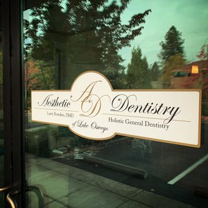 Front door with logo for Aesthetic Dentistry of Lake Oswego
