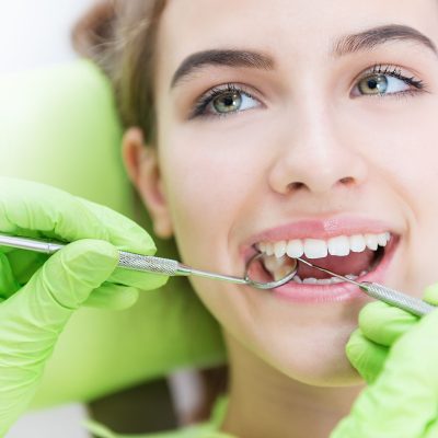 Dental exam with teeth close up